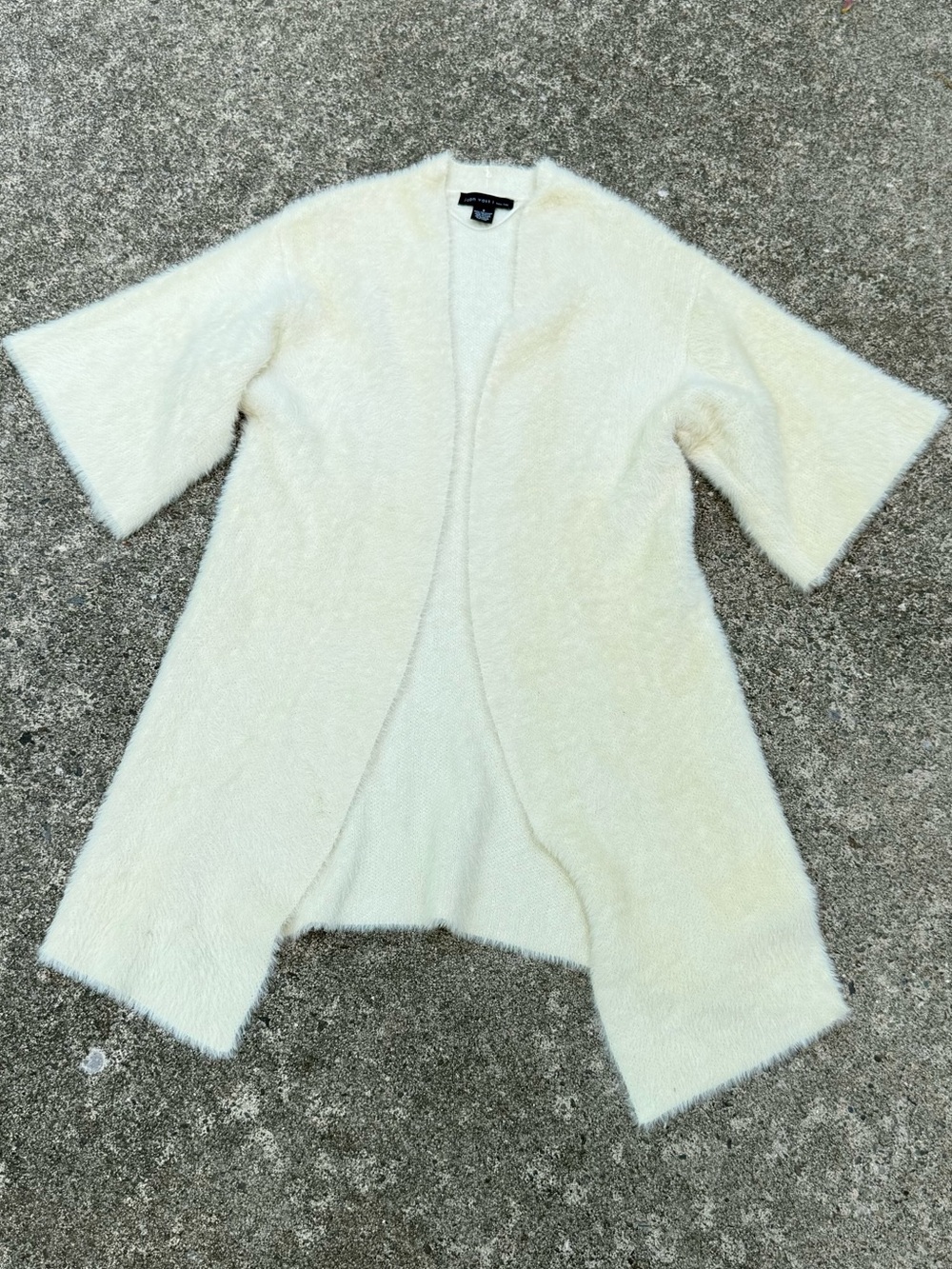 Joan Vass Cream Open-Front Fuzzy Cardigan